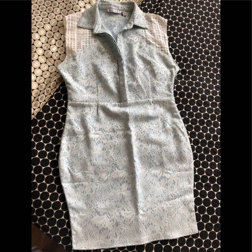 Covet Pastel Blue and White Jacquard Dress